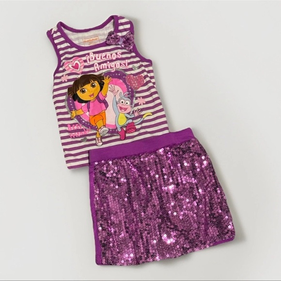 Dora the Explorer 2pc Set Girls 3T Nickelodeon Purple Outfit - Picture 1 of 5